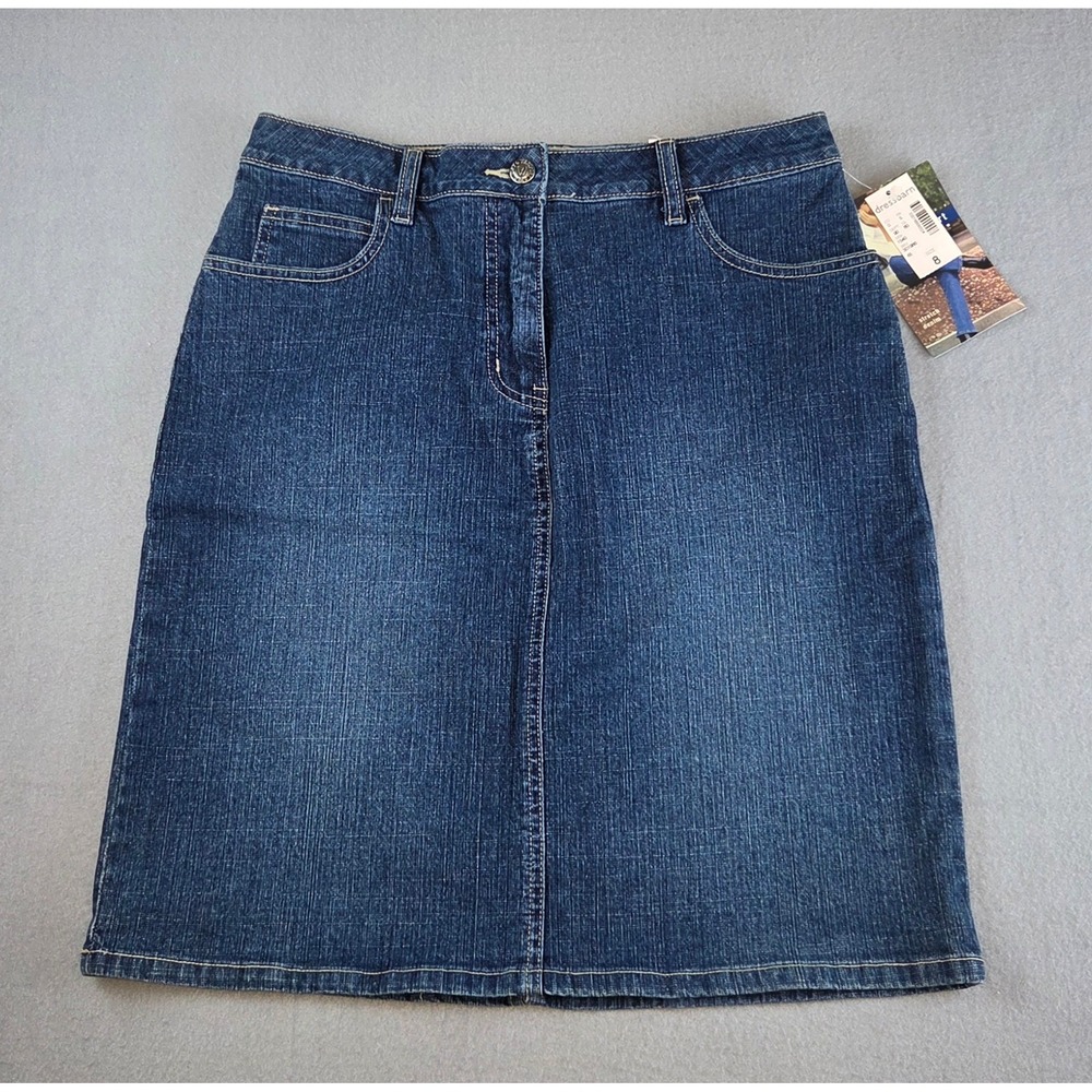New Dress Barn Knee Length Denim Blue Jean Skirt Modest Western Casual Women's 8